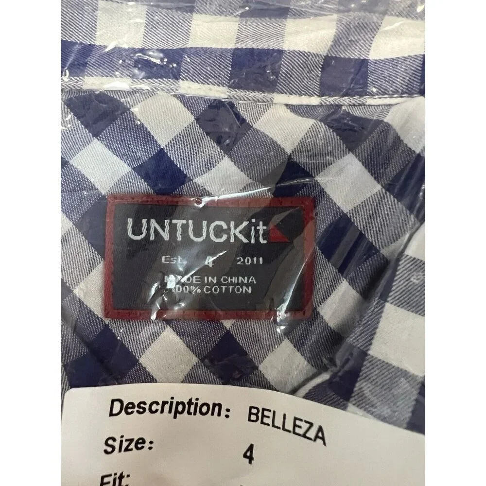 UNTUCKit Womens Belleza Button Up Long Sleeve Shirt~Various~Blue Gingham Top NWT - Picture 3 of 5